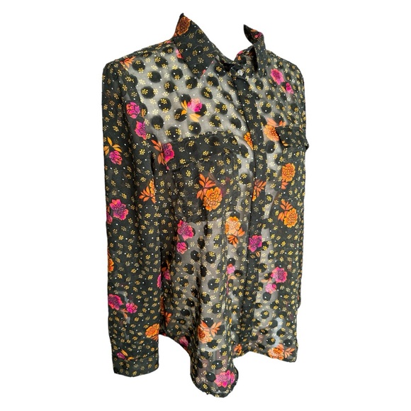 SALE! Loft Green Sheer Floral Dotted Blouse Size MP - Picture 2 of 6